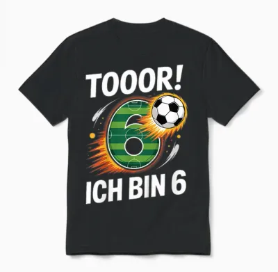 Children's Toor Ich Bin 6 6th Birthday Football Boy Cool Unisex T-Shirt - Black