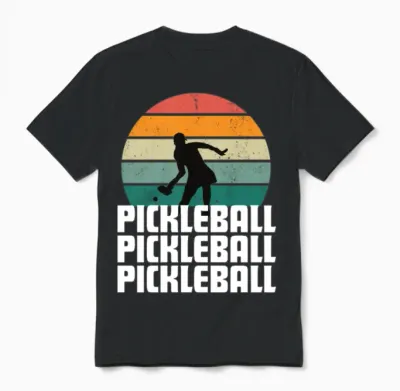Pickleball Sunset Retro Womens Unisex T-Shirt - Black