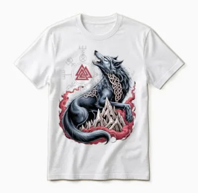 Fenrir Viking Wolf – Valknut Nordic Vegvisir Celtic Compass Unisex T-Shirt - White