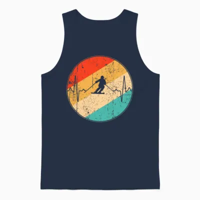 Ski Retro Heartbeat Unisex Tank Top - Navy