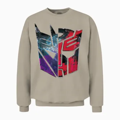 Kinder Transformers Autobot Decepticon Split Face Faded Logo Unisex Sweatshirt - Sand