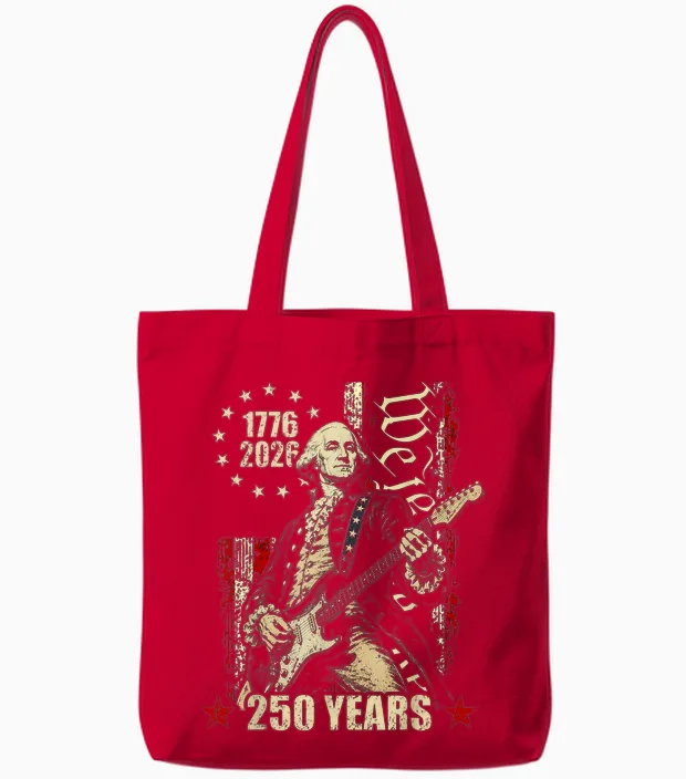 250 Years Still Rocking George Washington Playing Guitar Tote Bags in Red