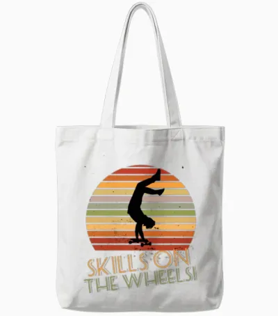 Skills on the Wheels Retro Skateboard Tote Bags - White