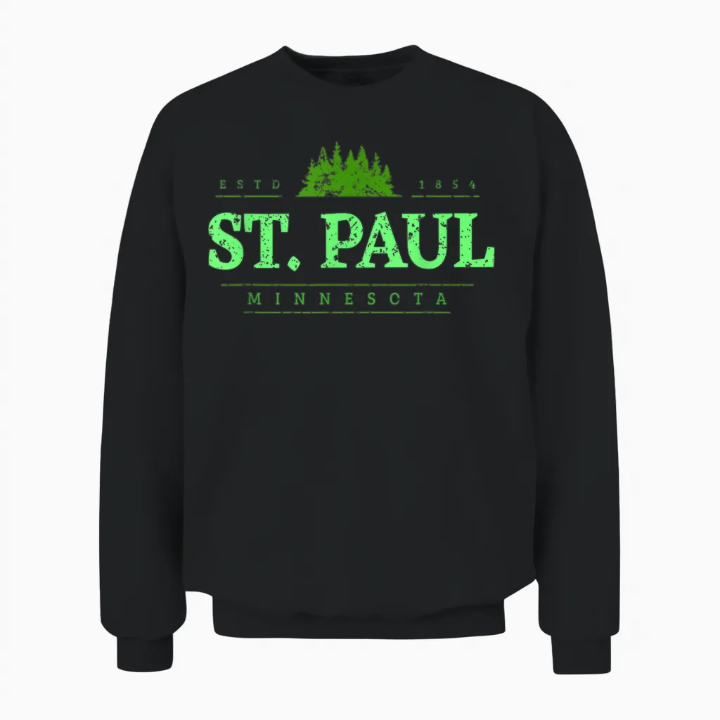 Saint Paul Minnesota | Rétro Saint Paul Mn Treeline Unisex Sweatshirt in Black