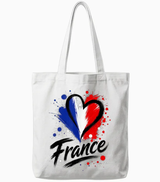 Beau Drapeau I Love France Vacation Travel Lovely Heart Tote Bags in White