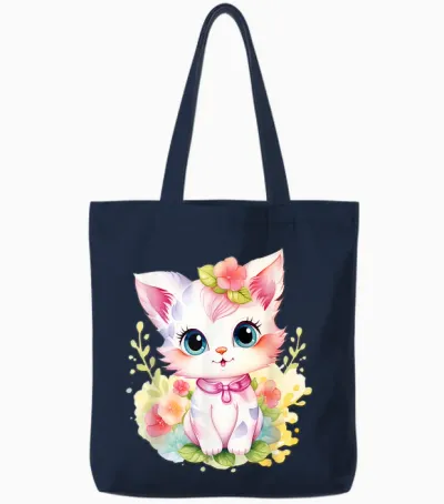 Süßes Farbenfrohe Katzen Liebhaber Outfits Baby Katze Mit Blumen Süße Katzen Kätzchen Mädchen Tochter Tote Bags - Navy