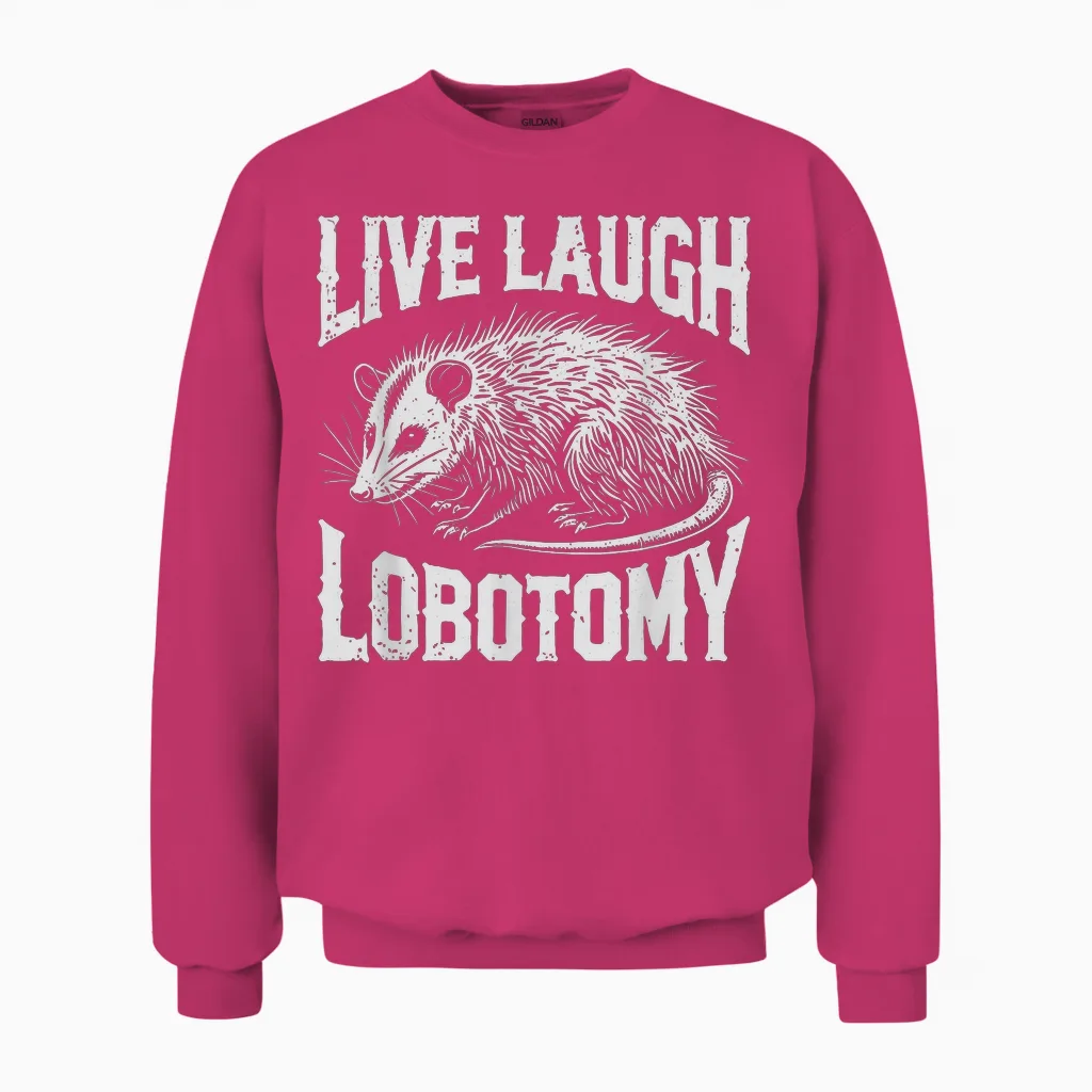 Opossum Live Love Lobotomy Possum Lobotomies Bin Cat T-Shirt, Black, S Unisex Sweatshirt in Heliconia