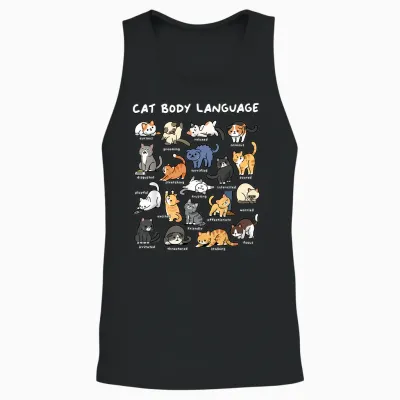 Cat Body Language Cute Cat Lover Kawaii Unisex Tank Top - Black