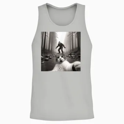 Funny Surprised Scared Cat Selfie with Sasquatsch Bigfoot Unisex Tank Top - Ash