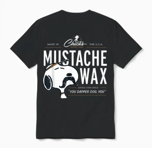 Peanuts Snoopy Moustache Wax T-Shirt, Blue, S Unisex T-Shirt in Black