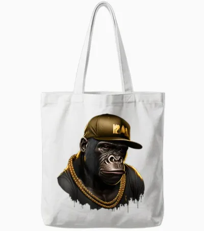 Cool Gorilla Rapper Hip Hop Gangster T-Shirt, Black Tote Bags - White