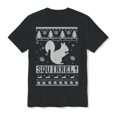 Squirrel Christmas Unisex T-Shirt - Black