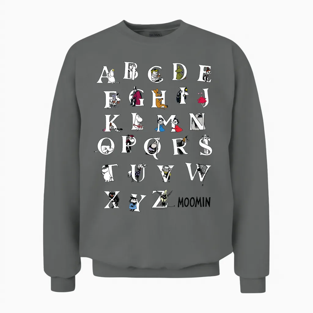 Kids Moomin Alphabet Color Kids T-Shirt, Blue Unisex Sweatshirt in Graphite Heather