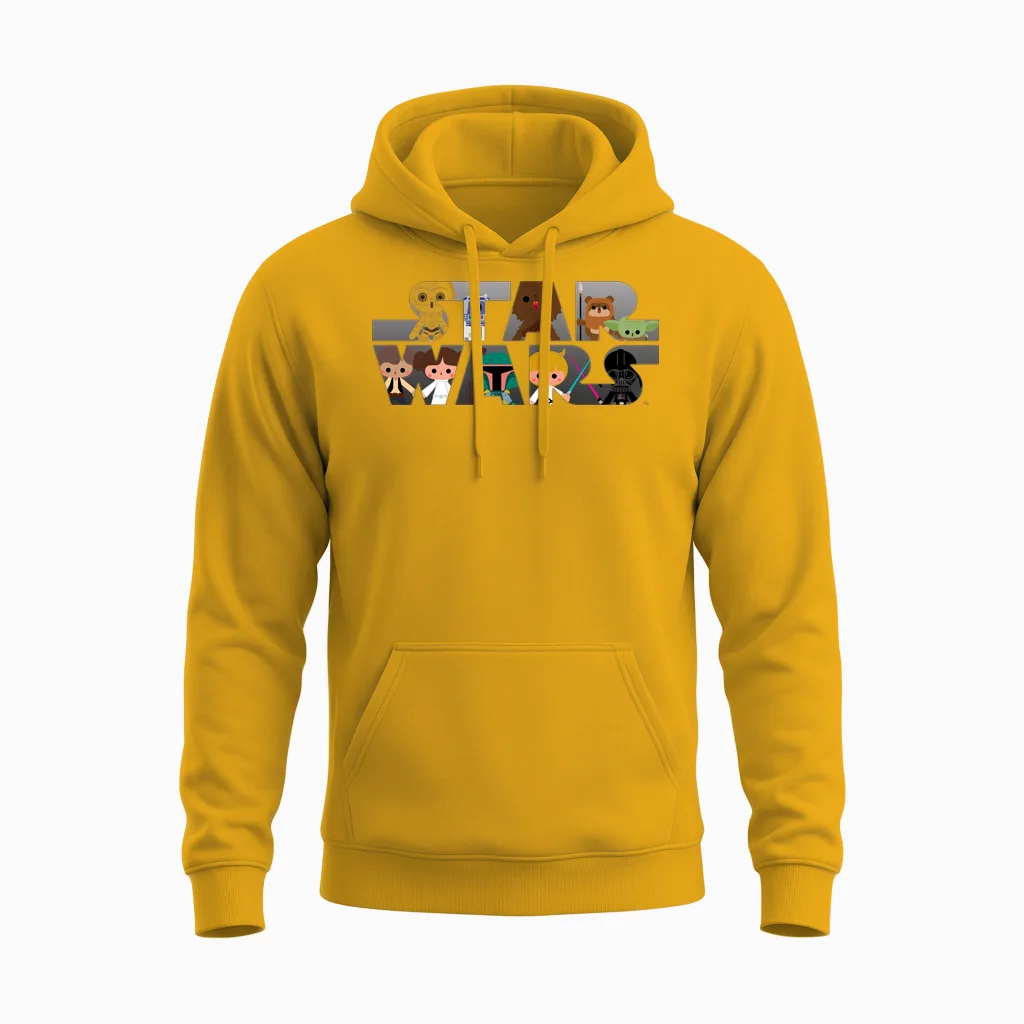 Star Wars Kawaii Logo Multi-Character Unisex Hoodie in Gold