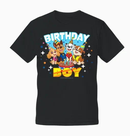 Children's Paw Patrol Birthday Boy Friendly Group Celebration T-Shirt, Black Unisex T-Shirt - Black
