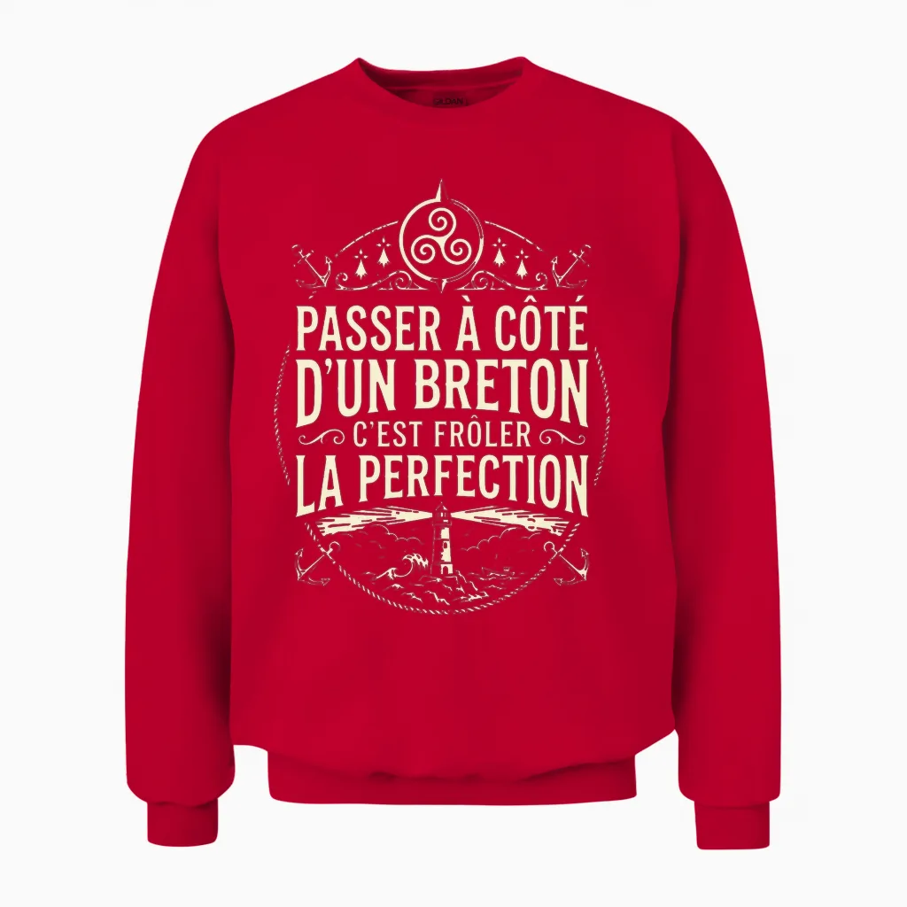 Homme Humour Bretagne Breton Parfait Perfection Bretonne T-Shirt Haut De Gamme Unisex Sweatshirt in Red