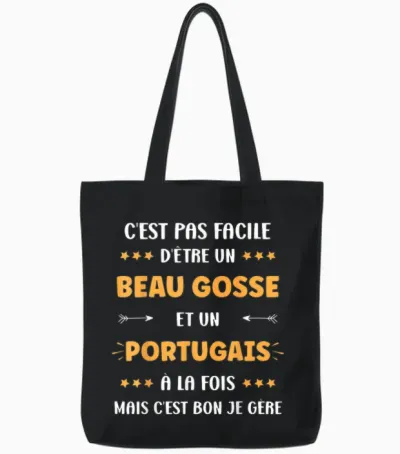 Origin Portugal Super Portuguese Handsome Kid Humor Portuguese T-Shirt, Black, S Tote Bags - Black