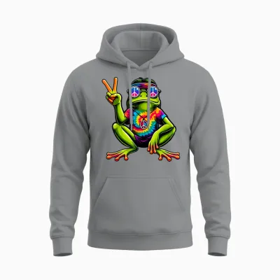 Tie-Dye Hippie Frog, Peace Sign, 60s Party & 70s Costume Unisex Hoodie - Sport Grey