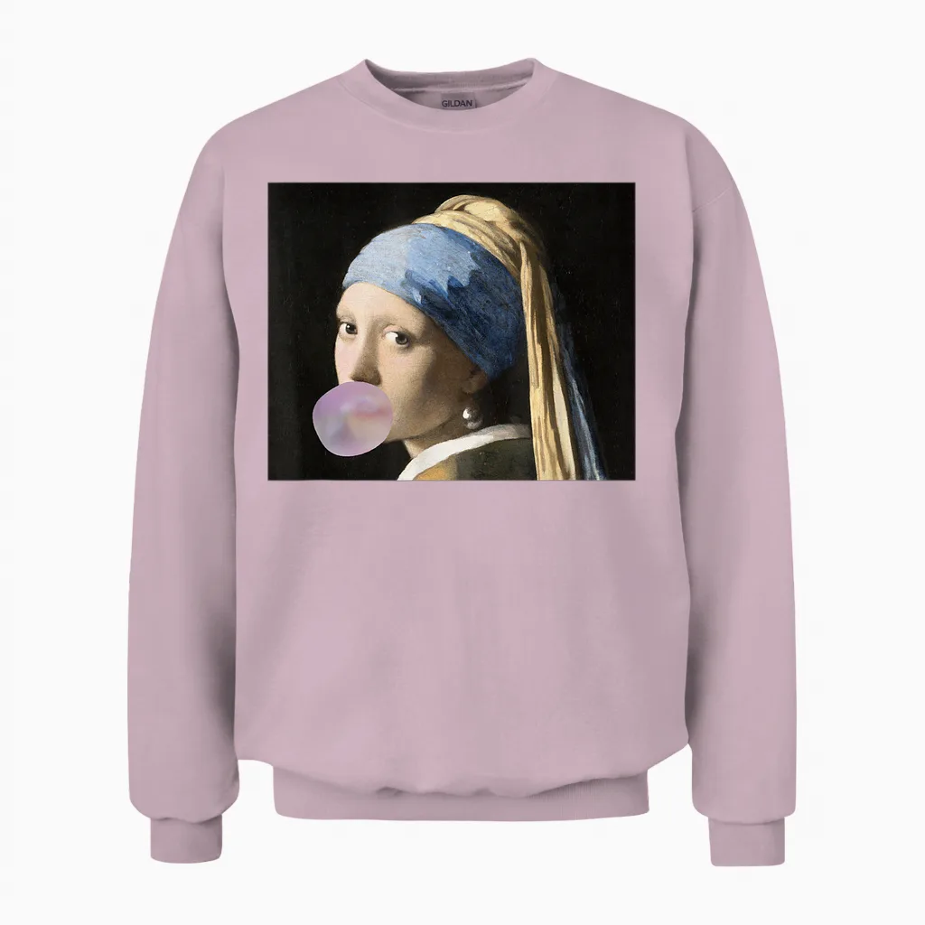 Fine Arts Vermeer Mädchen Mit Kaugummi Für Eine Kunsthacke Unisex Sweatshirt in Light Pink