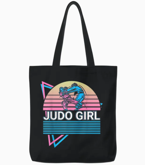 Judo Girls' Martial Arts Retro T-Shirt, Black Tote Bags in Black