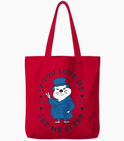 Groundhog Day Sleepy Woodchuck Groundhogs Day Tote Bags - Red
