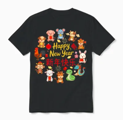Happy New Year Lunar New Year Chinese 12 Zodiac Sign Lover Unisex T-Shirt - Black