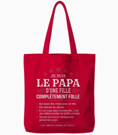 Papa D'une Fille Complètement Folle Humour Fête Des Pères Tote Bags - Red