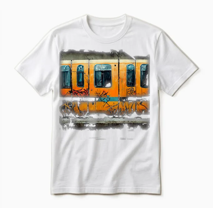 Trains Graffiti Style Street Art T-Shirt, Black Unisex T-Shirt in White