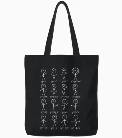 Maths I Stick Figures I Functions Equations I Mathematics T-Shirt, Black Tote Bags - Black