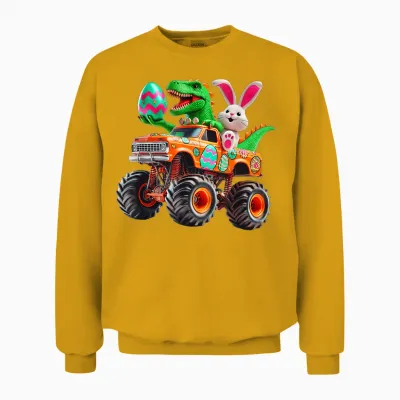Bunny T-Rex Easter Monster Truck Dino Funny Boys Kids Cute Unisex Sweatshirt - Gold