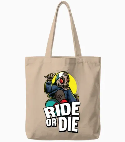 Ride or Die Retro Skateboard Tote Bags - Natural