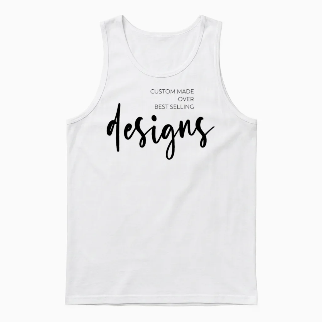 Custom Made Over Best Selling Designs Unisex Tank Top in White