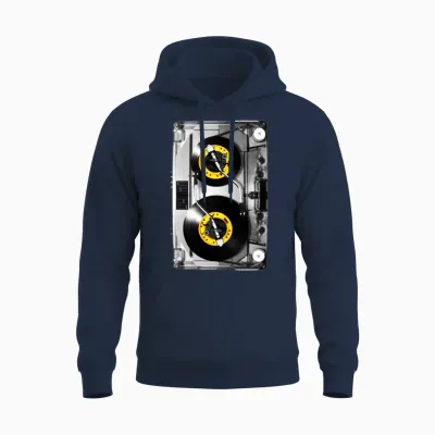 Cassette Tape Vinyl Record Dj Turntable Unisex Hoodie - Navy