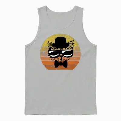 Funny Retro Cat with Sunglasses and Bow Tie Retro Unisex Tank Top - Ash