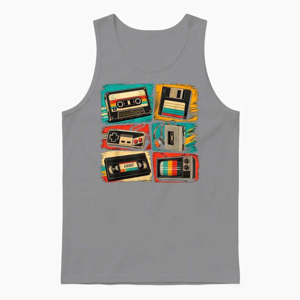 Lustiges Vintage Retro Outfit 80er Jahre T-Shirts Für Herren 90er Jahre Grafik Unisex Tank Top in Sport Grey