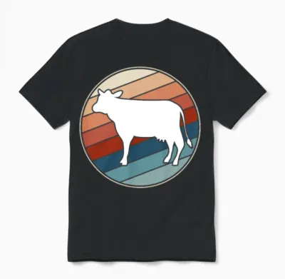 Cow in Retro Style Unisex T-Shirt - Black