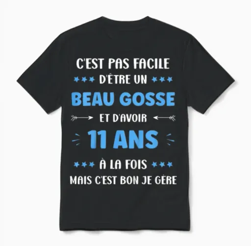 Children's Humour 11 Years Beautiful Kid Birthday Boy 11 Years T-Shirt, Black, 2 Unisex T-Shirt in Black
