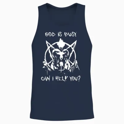 God Is Busy Can I Helo You Viking Unisex Tank Top - Navy