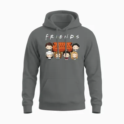 Friends Chibi Characters Central Perk Coffee Shop Group Shot Unisex Hoodie - Graphite Heather