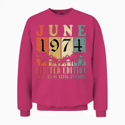 June 1974 Vintage Birthday Present Unisex Sweatshirt - Heliconia