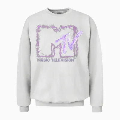 Mademark X Mtv - the Official Mtv Logo with Purple Electric Flashes Unisex Sweatshirt - White