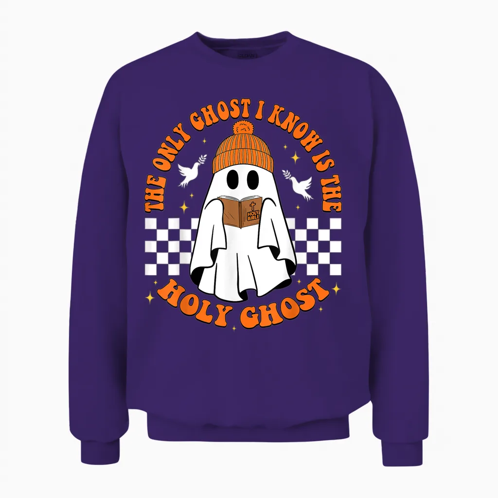 The Only Ghost I Know Is the Holy Ghost Halloween Boo Bible Unisex Sweatshirt in Purple