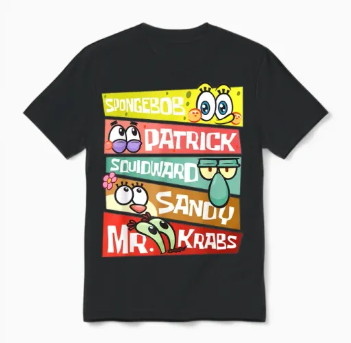 Mademark X Spongebob Squarepants - Spongebob Patrick Squidward Sandy Mr Krabs Spongebob Fans Unisex T-Shirt in Black
