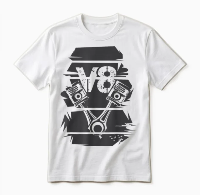 T-Shirt Engine V8 Logo Symbol, Grey, S Unisex T-Shirt in White
