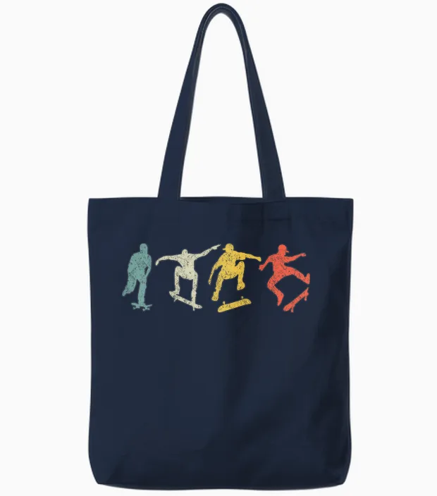 Skate Skateboarder Gift Skateboard Retro Vintage T-Shirt, Black Tote Bags in Navy