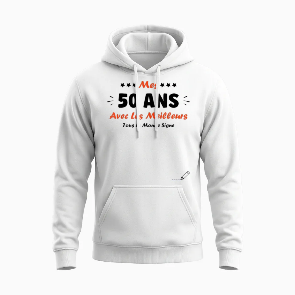 Humour 50 Years to Sign Birthday 50 Years Signature T-Shirt, White Unisex Hoodie in White
