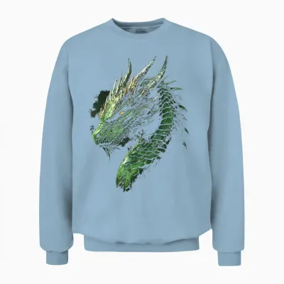 Green Dragon Mythical Illustration Green Dragon T-Shirt, Black Unisex Sweatshirt - Light Blue