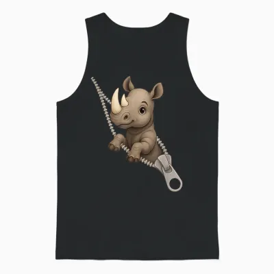 Funny Rhinoceros Rhino Zipper Cute Unisex Tank Top - Black