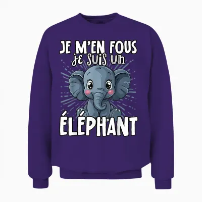Je M'en Fous Je Suis Un Elephant - Sweet Elephant T-Shirt, Black, S Unisex Sweatshirt - Purple