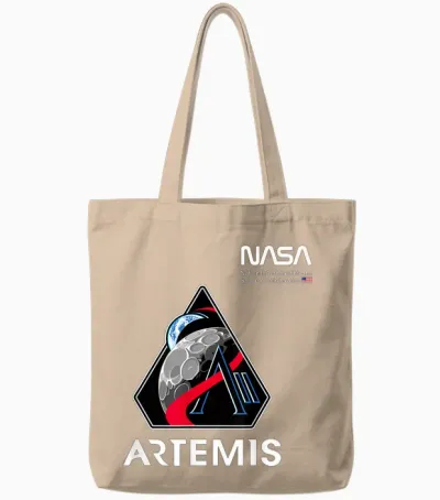 Nasa Artemis Ii Mission Patch Worm Logo Tote Bags - Natural